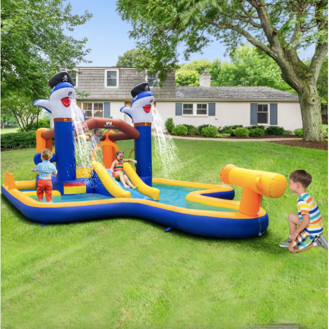 Парк з водними гірками Costway Dolphins 7-в-1 з басейном і водометом