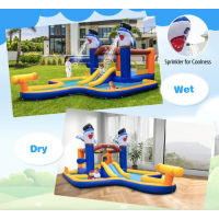 Парк с водными горками Costway Dolphins 7-в-1 с бассейном и водометом