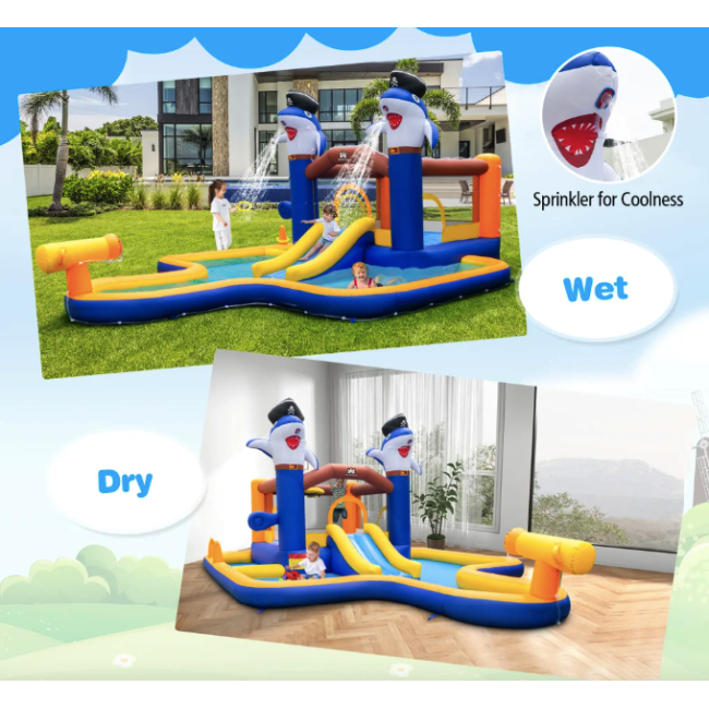 Парк з водними гірками Costway Dolphins 7-в-1 з басейном і водометом