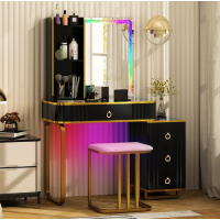 Туалетний столик Costway Vicci з пуфом + дзеркало LED чорний