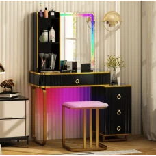 Туалетный столик Costway Vicci с пуфом + зеркало LED черный