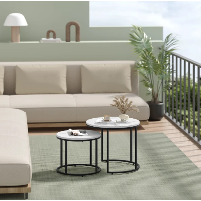 Комплект журнальних столиків Leobert Oreo круглі мармуровий