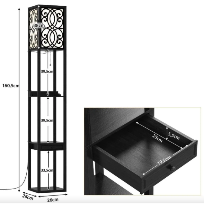 Половая лампа Costway Leon торшер с розеткой и USB черный