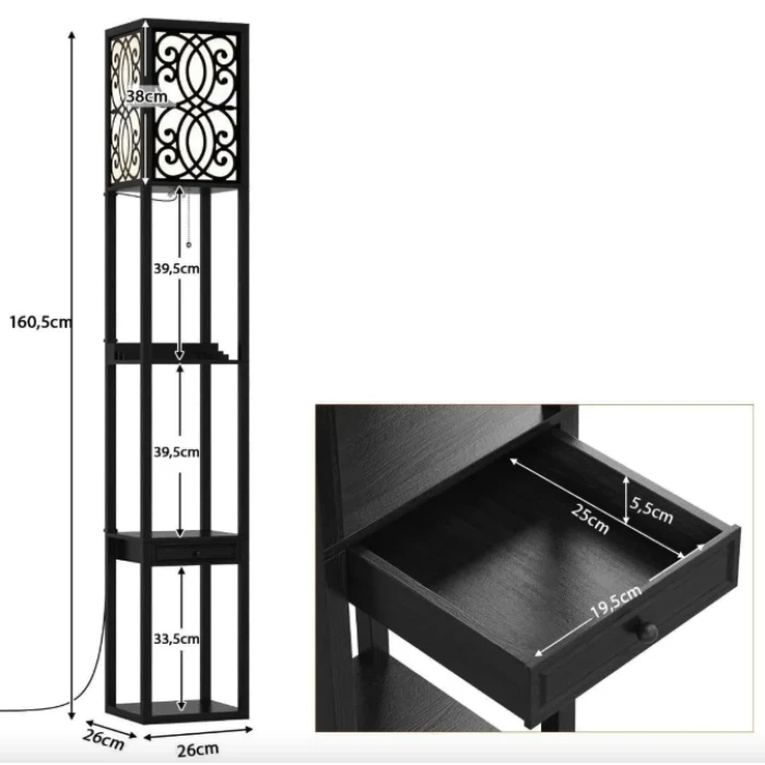 Половая лампа Costway Leon торшер с розеткой и USB черный