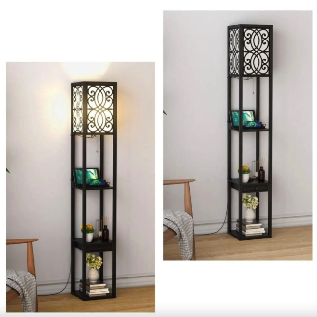 Половая лампа Costway Leon торшер с розеткой и USB черный