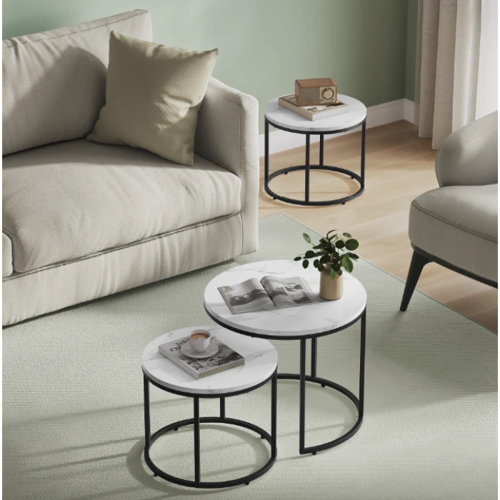 Комплект журнальних столиків Leobert Oreo круглі мармуровий