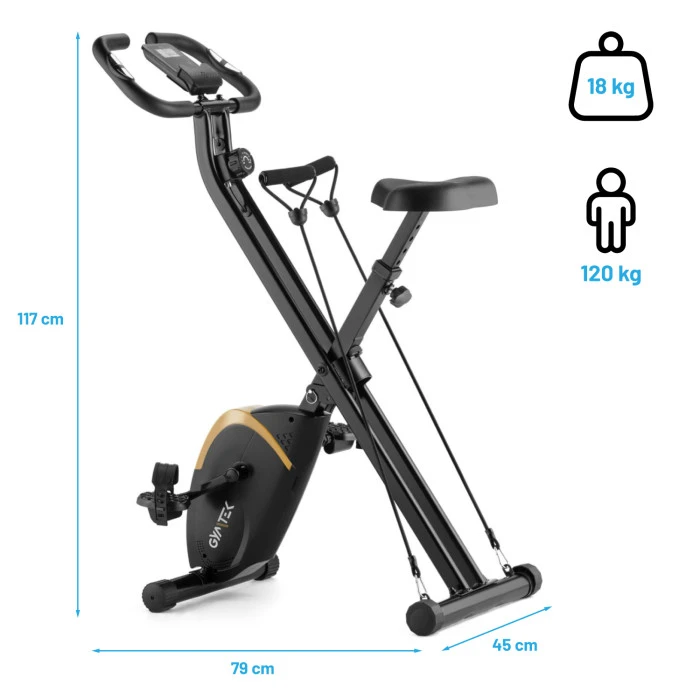 Велотренажер Gymtek FX800 магнітний складний з еспандерами золотий