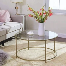 Журнальний столик Leobert Oskar круглий з скляною стільницею золото