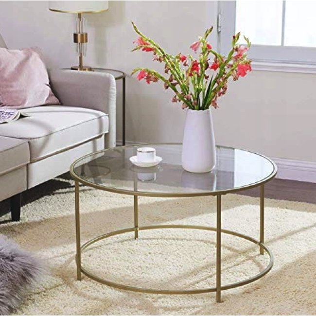 Журнальний столик Leobert Oskar круглий з скляною стільницею золото