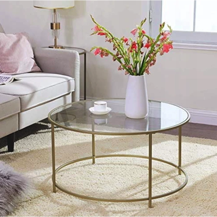 Журнальний столик Leobert Oskar круглий з скляною стільницею золото