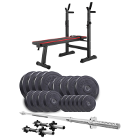 Набор Elitum Titan 89кг со скамейкой HS-1080, штангой и гантелями.