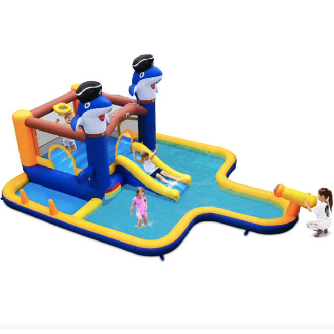 Парк з водними гірками Costway Dolphins 7-в-1 з басейном і водометом