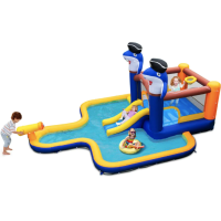 Парк с водными горками Costway Dolphins 7-в-1 с бассейном и водометом