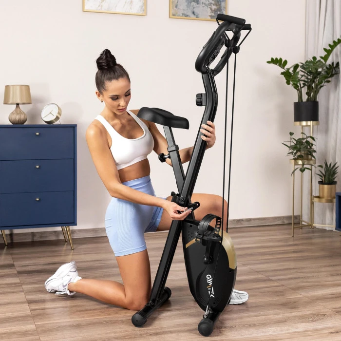 Велотренажер Gymtek FX800 магнітний складний з еспандерами золотий