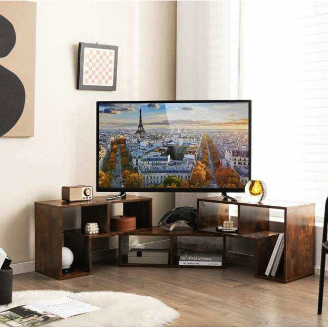 Тумба под телевизор Costway Kotek с полками коричневый