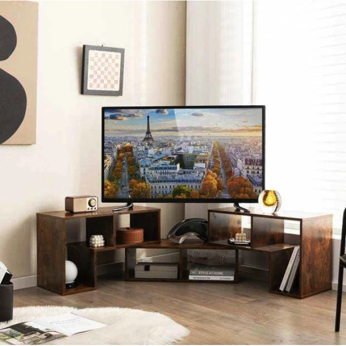 Тумба под телевизор Costway Kotek с полками коричневый