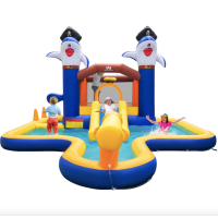 Парк с водными горками Costway Dolphins 7-в-1 с бассейном и водометом