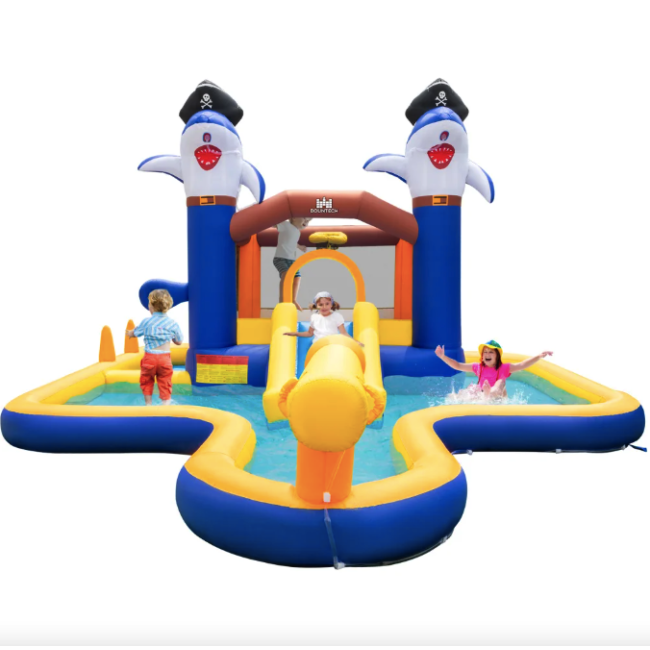 Парк з водними гірками Costway Dolphins 7-в-1 з басейном і водометом