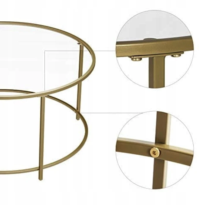 Журнальний столик Leobert Oskar круглий з скляною стільницею золото