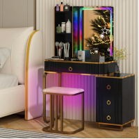 Туалетний столик Costway Vicci з пуфом + дзеркало LED чорний