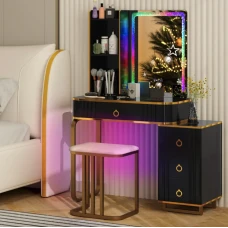 Туалетный столик Costway Vicci с пуфом + зеркало LED черный