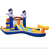 Парк с водными горками Costway Dolphins 7-в-1 с бассейном и водометом