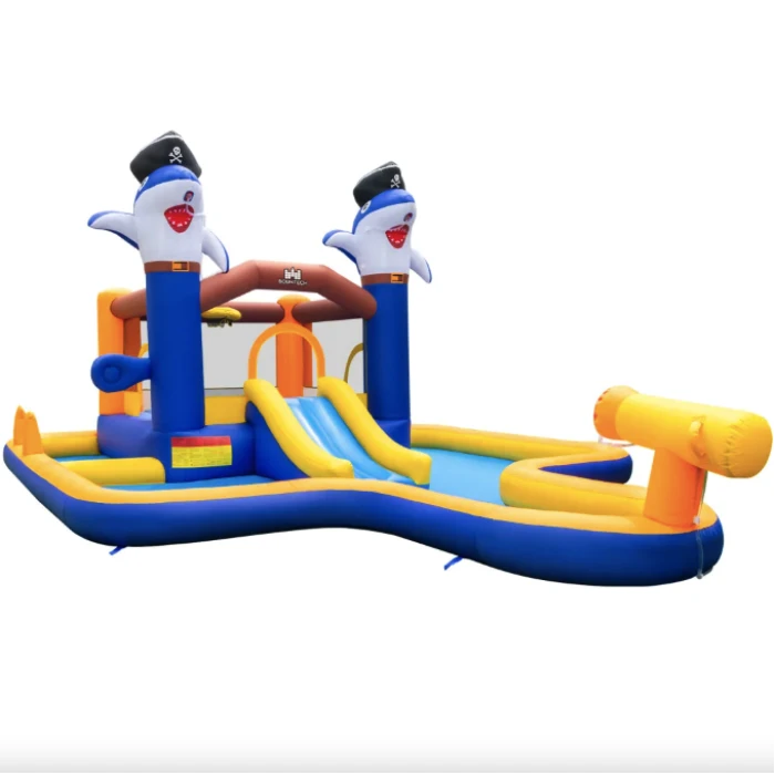 Парк с водными горками Costway Dolphins 7-в-1 с бассейном и водометом