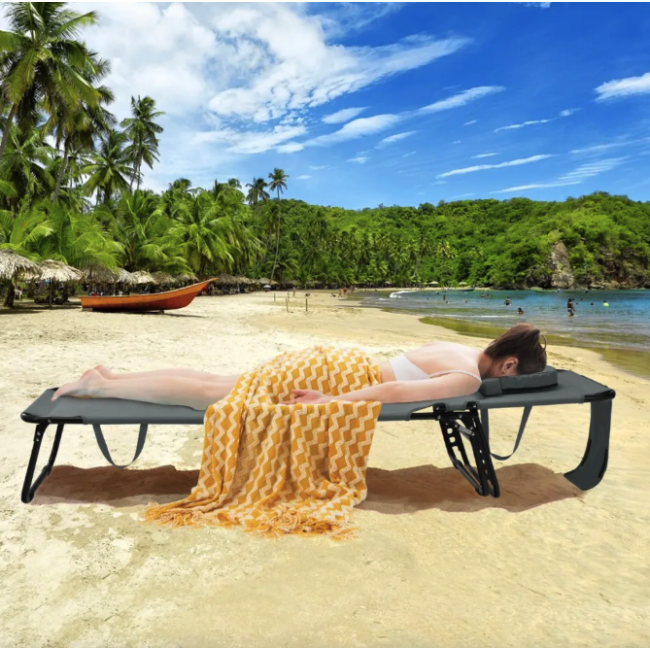 Шезлонг Costway Hanna раскладной с серым отверстием для лица