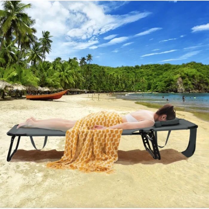 Шезлонг Costway Hanna раскладной с серым отверстием для лица