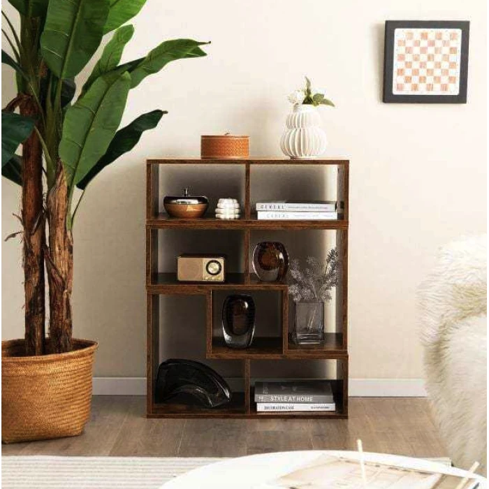 Тумба под телевизор Costway Kotek с полками коричневый