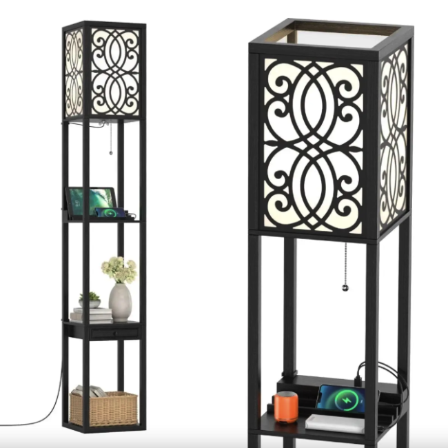 Половая лампа Costway Leon торшер с розеткой и USB черный