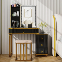 Туалетний столик Costway Vicci з пуфом + дзеркало LED чорний