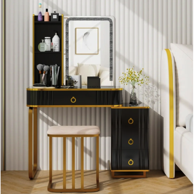 Туалетный столик Costway Vicci с пуфом + зеркало LED черный