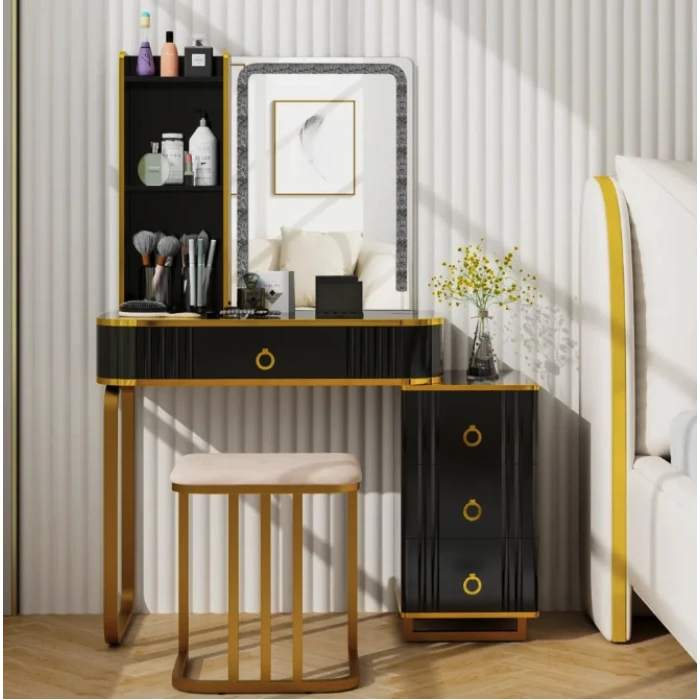 Туалетний столик Costway Vicci з пуфом + дзеркало LED чорний
