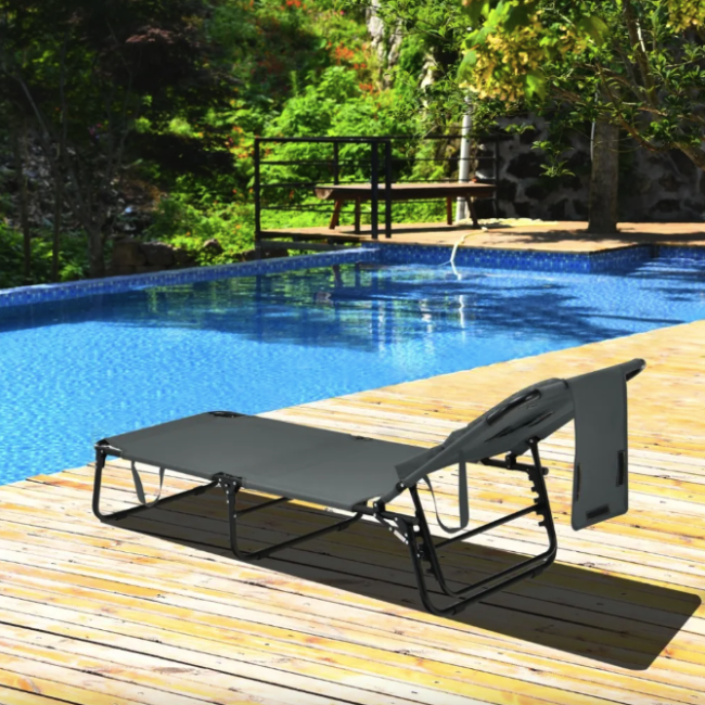 Шезлонг Costway Hanna раскладной с серым отверстием для лица