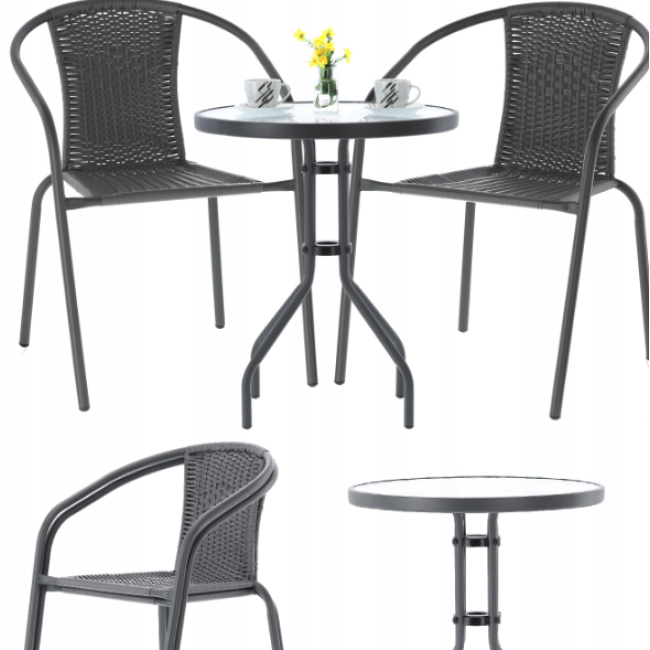 Садові меблі Chomik Bistro New стіл та 2 стільці чорний