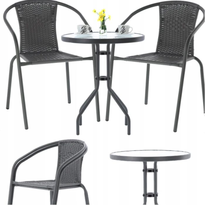 Садовая мебель Chomik Bistro New стол и 2 стулья черный