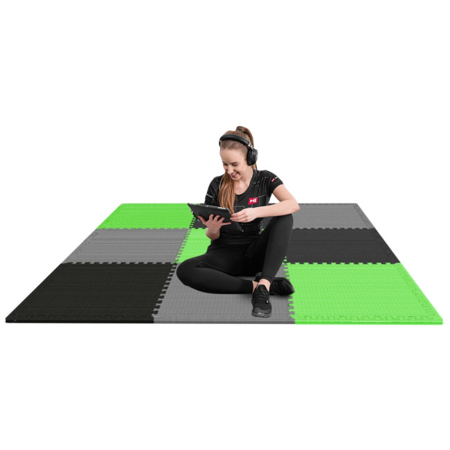 Мат-пазл Hop-Sport EVA 1см HS-A010PM - 9 частин чорний/сірий/зелений