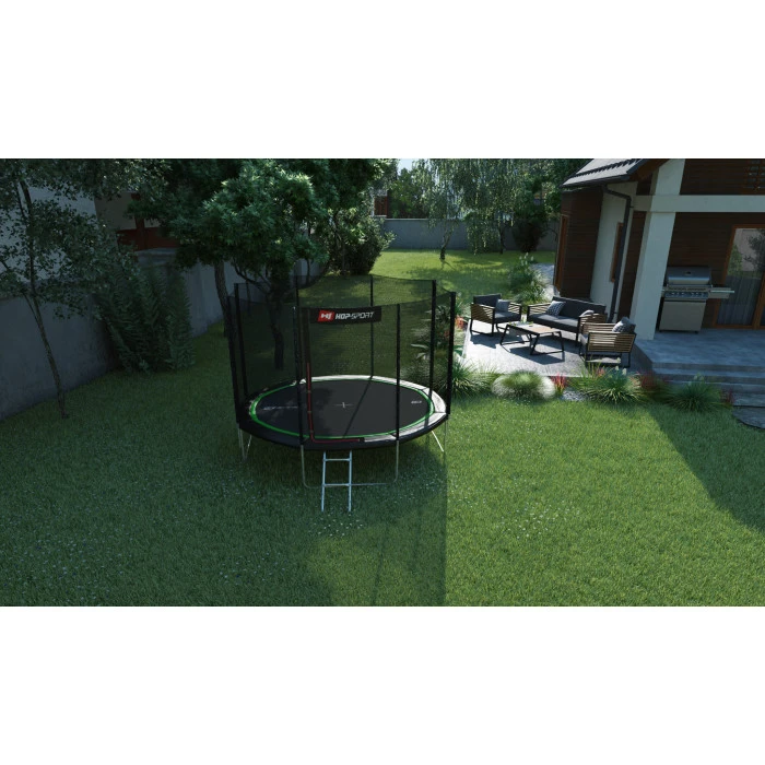 Батут Hop-Sport 10ft (305см) чорно-зелений з зовнішньою сіткою (4 ноги)