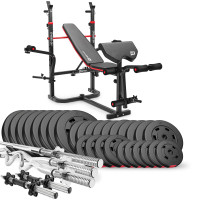 Набір Hop-Sport Premium 173кг з лавою HS-1065HB Pro, штангами та гантелями