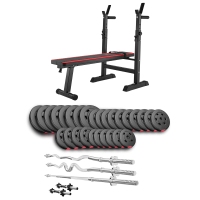 Набор Hop-Sport Premium 173кг со скамьей HS-1080, штангами и гантелями.