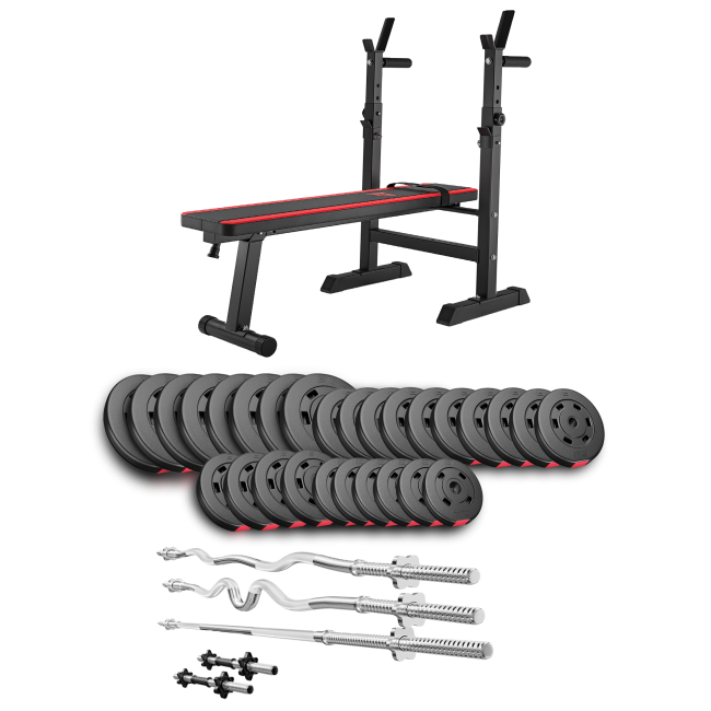 Набор Hop-Sport Premium 173кг со скамьей HS-1080, штангами и гантелями.