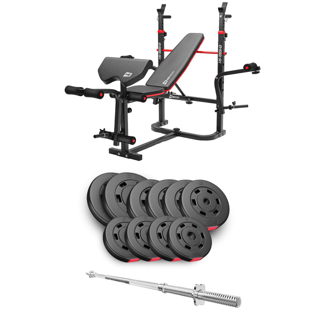 Набір Hop-Sport Premium 59кг з лавою HS-1065HB Pro та штангою