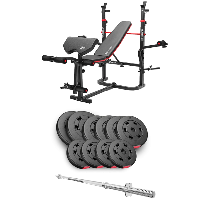 Набір Hop-Sport Premium 59кг з лавою HS-1065HB Pro та штангою