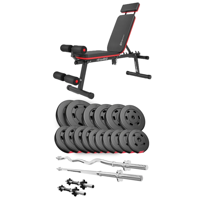 Набір Hop-Sport Premium 75кг з лавою HS-2040 HB, штангами та гантелями
