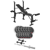 Набір Hop-Sport Premium 38кг з лавою TX-055, штангою та гантелями