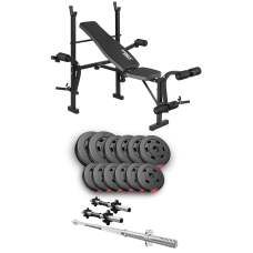 Набор Hop-Sport Premium 38кг со скамьей TX-055, штангой и гантелями.