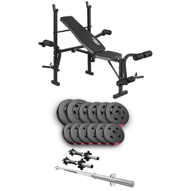 Набор Hop-Sport Premium 38кг со скамьей TX-055, штангой и гантелями.