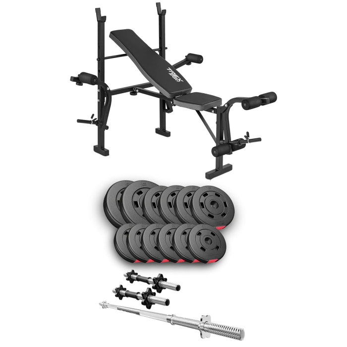 Набір Hop-Sport Premium 38кг з лавою TX-055, штангою та гантелями