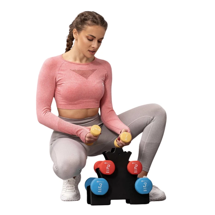 Набор круглых фитнес гантелей HS-V120DRS с подставкой 12кг разноцветные.